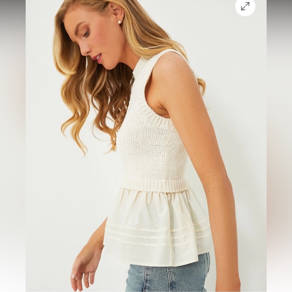 NWT Ulla Johnson Edda Elegant Sleeveless Knit Peplum Silk & Cotton Top Ivory - Picture 10 of 16